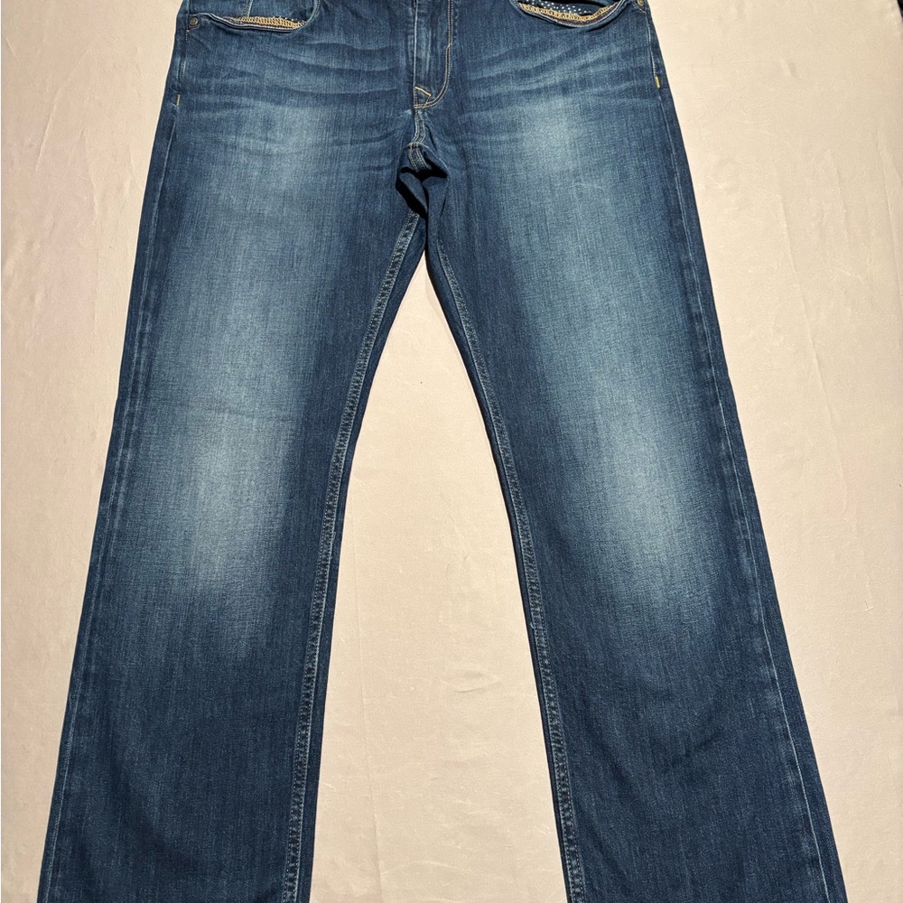 Robert Graham Classic Yates Jeans Mens 35x28 Blue Straight Italian Denim Stretch